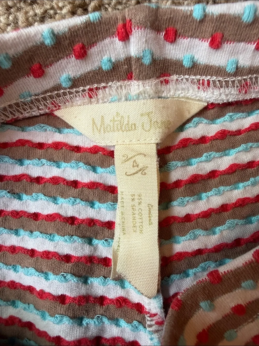 Matilda Jane | White Leggings with Red, Brown & Aqua Dot Stripes
